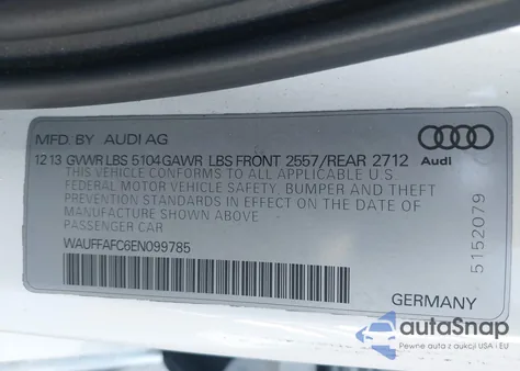 2014 Audi A6 2.0T Premium from USA, damaged, VIN WAUFFAFC6EN099785